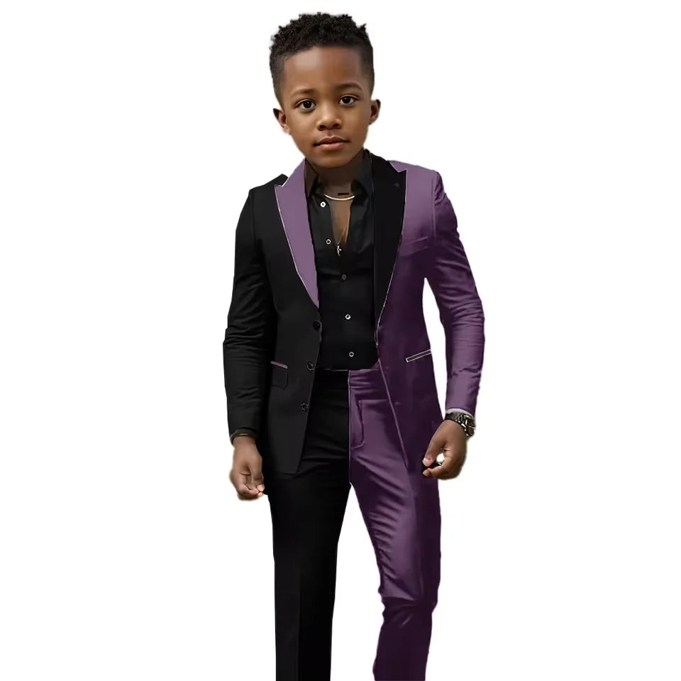 Black and white boys' wedding suit 2-piece jacket and pants set, slim fit tuxedo for ages 2T-16T, perfect for special occasions.