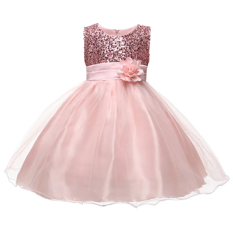 Girl's flower sequins dress from Showlu Fashion, a festive princess tutu for Christmas, Halloween, and birthday parties for ages 3-10.