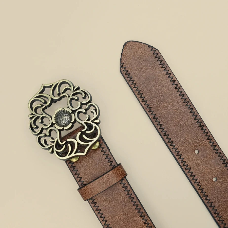 Retro Western denim style belt for women featuring retro print and classic decorative design, suitable for casual fashion.
