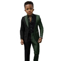Boy's black and white spliced wedding suit, 2-piece slim fit tuxedo set for ages 2T-16T, perfect for Easter, prom, or birthday.