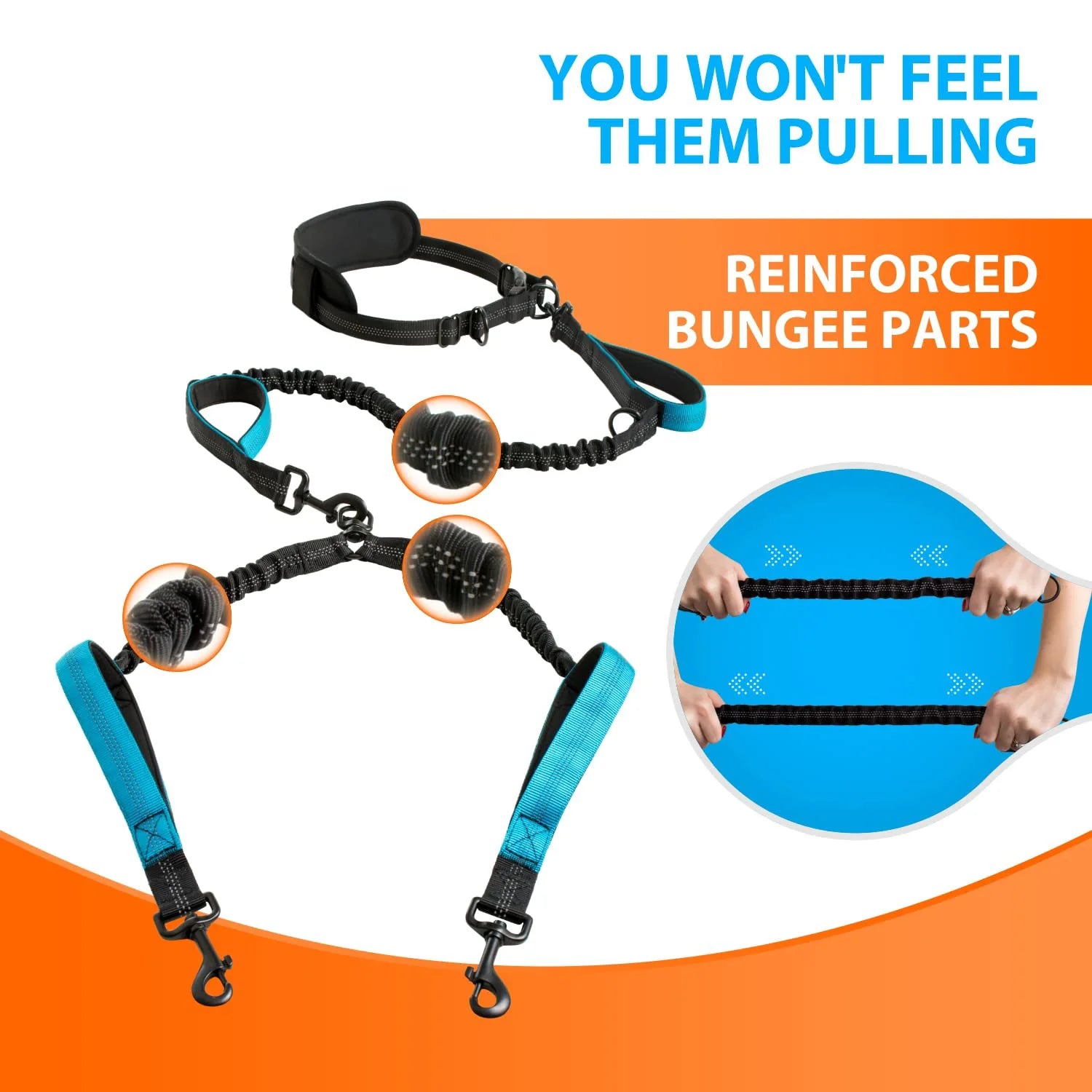 DCLOUD Hands-Free Double Dog Leash by Showlu Fashion Store, reflective dual lead for walking two dogs simultaneously.