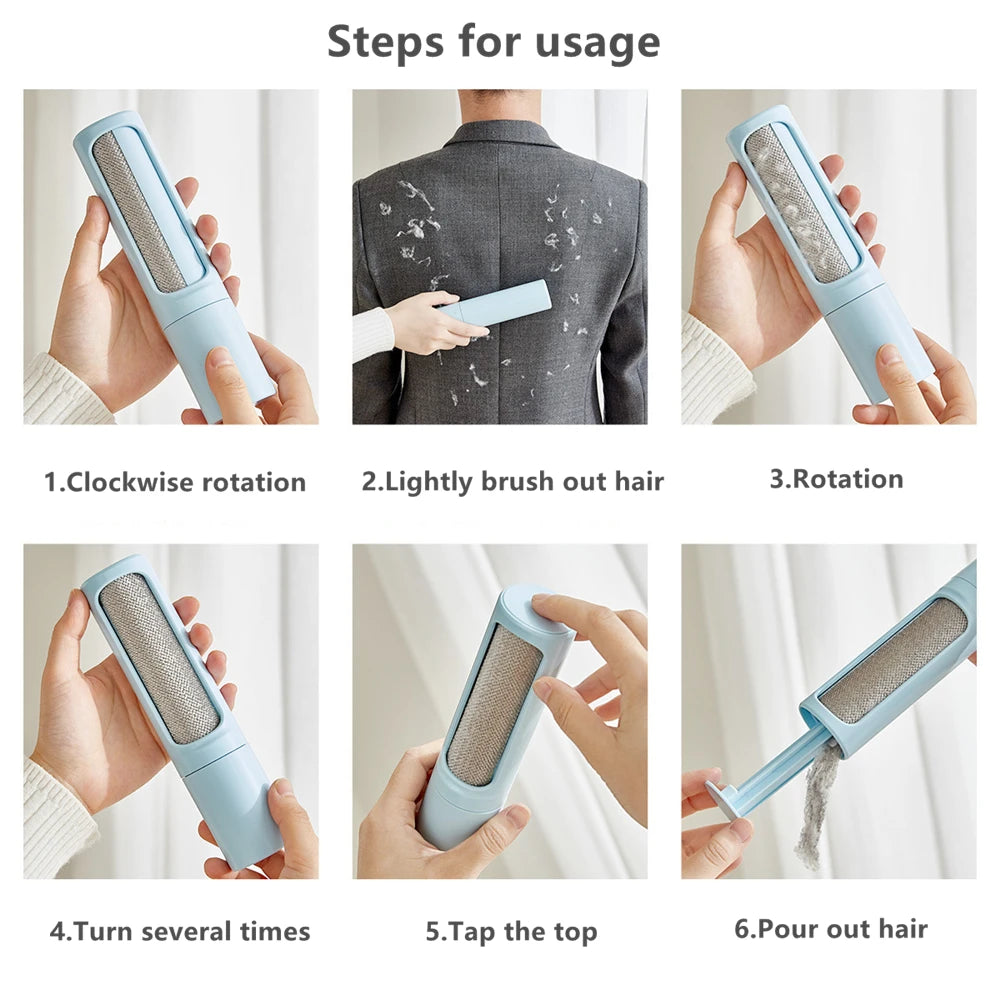 Showlu Smart General reusable pet hair remover roller showing a hand using the manual lint cleaner on clothing.