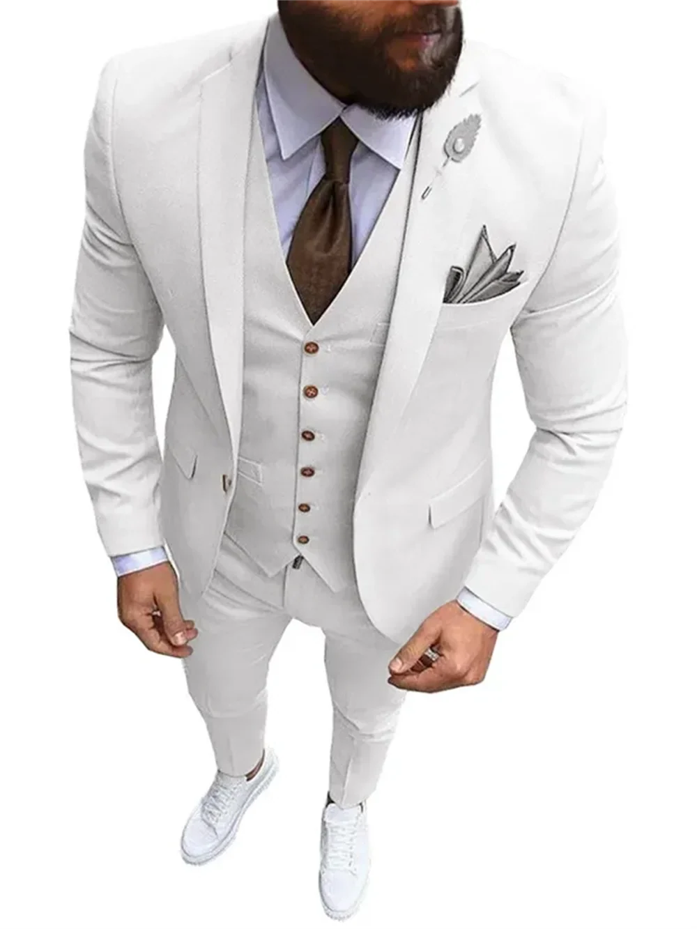 Men's pink 3-piece slim fit suit with notch lapel, designed for weddings, by SHOWLU FASHION STORE.
