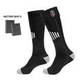 Rechargeable electric heated socks by Showlu Smart General, showing warm winter socks with control buttons and heating elements.