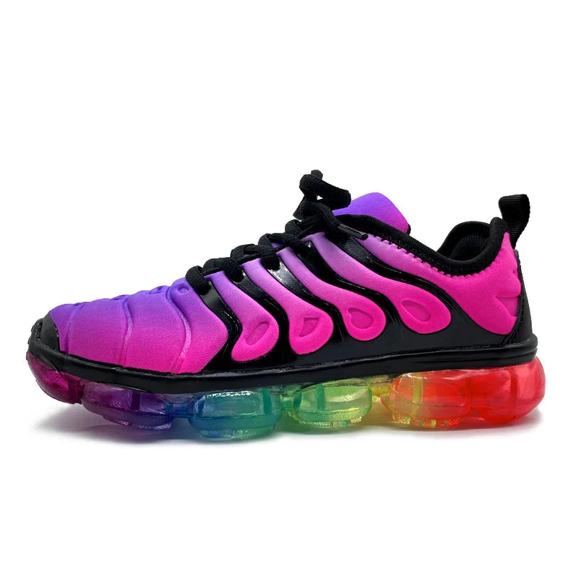 Unisex Captain Running Mesh Rainbow Sneakers with transparent soles by SHOWLU FASHION STORE, featuring colorful mesh upper and sporty design.