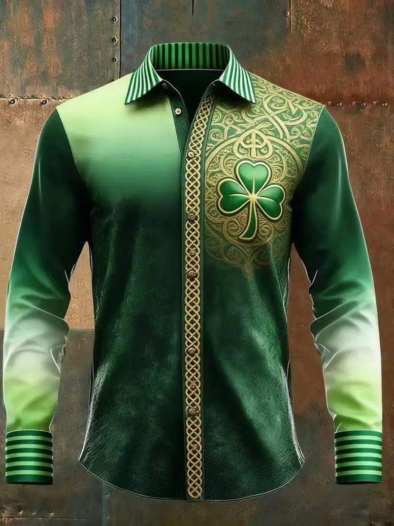Showlu Men's iris flower 3D print silk shirt featuring a slim fit, long sleeves, and vibrant floral design.
