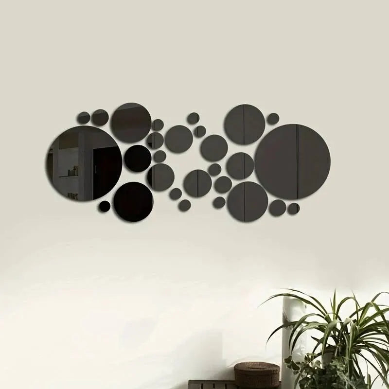 Set of 26 round 3D acrylic mirror wall stickers from Showlu Fashion Store, ideal for bedroom, bathroom, and TV background decor.