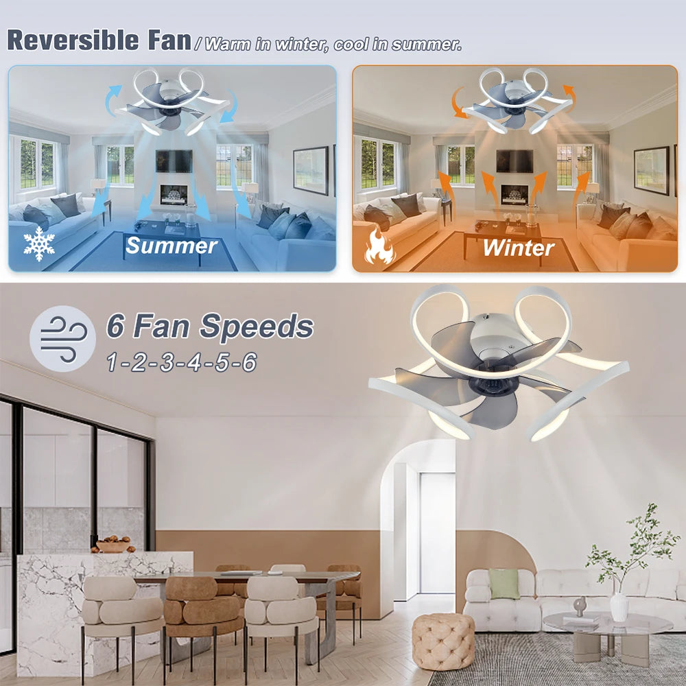 IRALAN Modern ceiling fan with light colorful style, silent ceiling led light fan fans with remote control for room living room