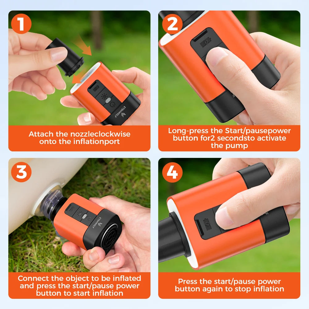 Showlu Smart General ETENWOLF Air 3 Ultra portable air pump with LED display, inflates camping mattresses, fast charging, 2600mAh battery