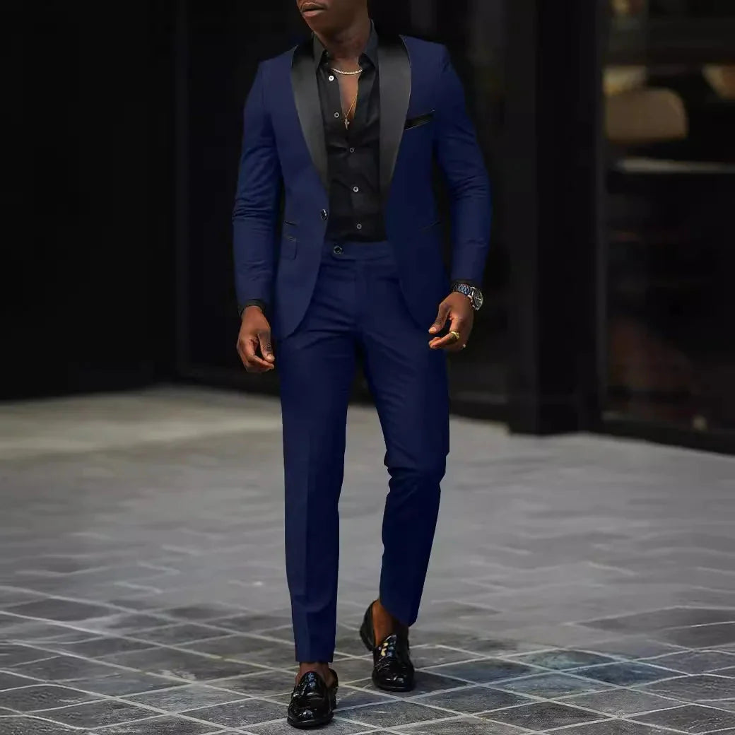 Naupang men's slim fit 2-piece business suit with single button and side slit, stylish formal attire by SHOWLU FASHION STORE