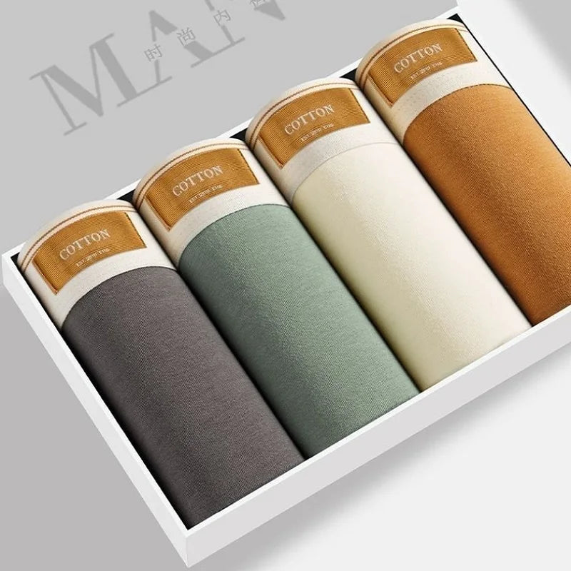 Four pairs of men's cotton boxer shorts in large sizes L-7XL, breathable and comfortable men's underwear with sporty, sexy design.