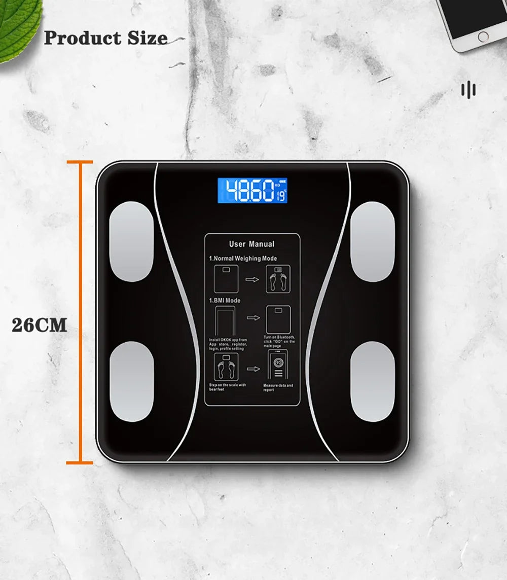 Showlu Smart digital bathroom scale with glass surface, displays weight up to 200kg for accurate body weight measurement.