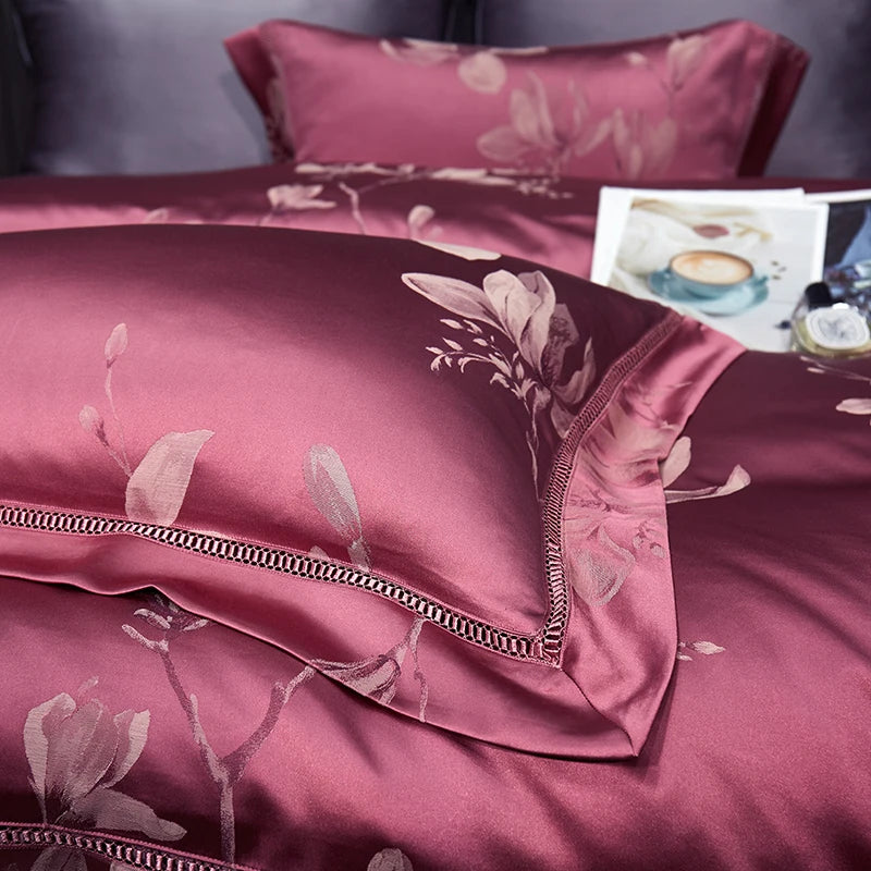 High End Mulberry S i l k Jacquard Bedding Set  4-piece Duvet Cover Set 200*230CM 220*240CM Flat Sheet Bedding