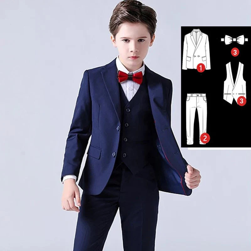 LUOBOBEIBEIC boys' 3-piece plaid formal suit from SHOWLU FASHION STORE, includes jacket, vest, and pants for kids' wedding tuxedo.