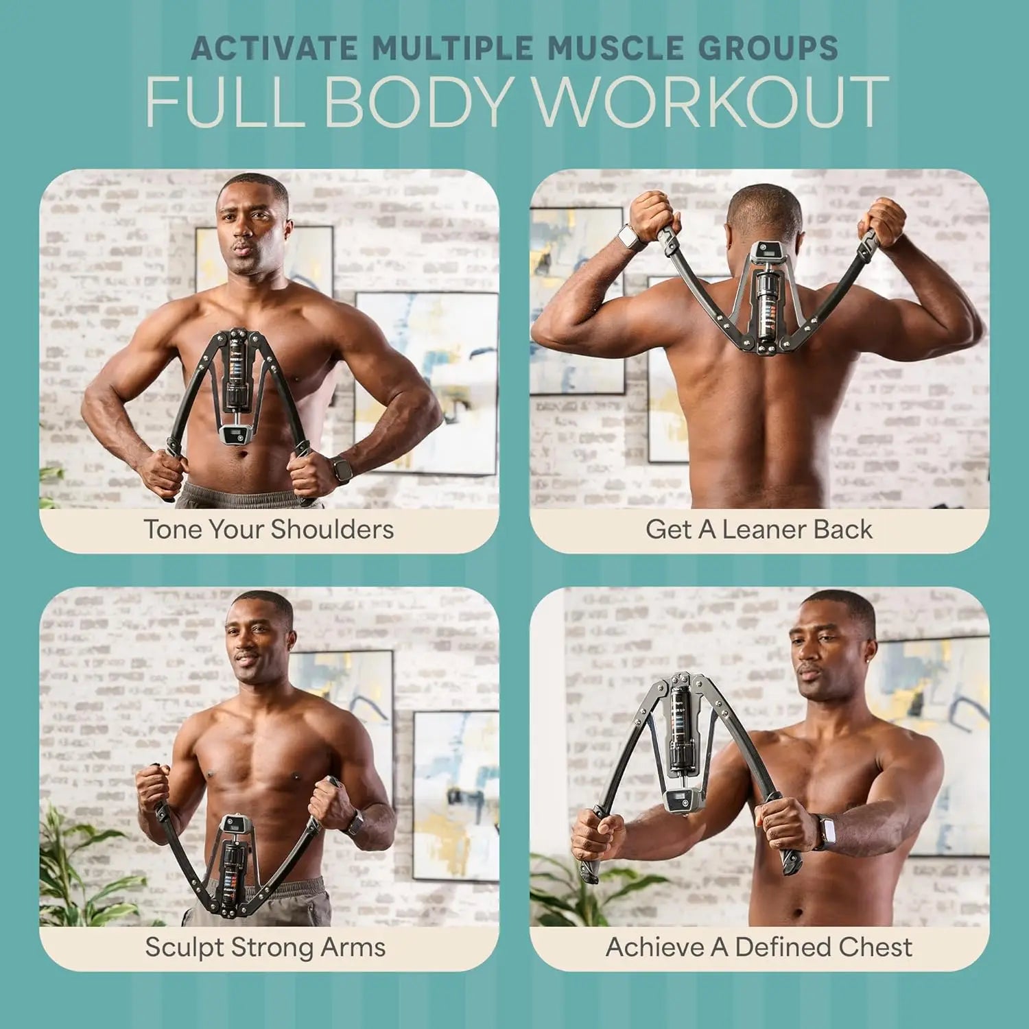 Showlu Hydraulic Chest Expander arm trainer with adjustable resistance, featuring multiple handles for full upper body workout.