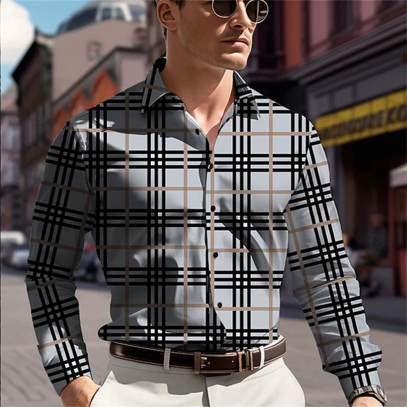 Men's long-sleeved casual shirt from Showlu Fashion Store, simple fall streetwear top with a sleek, modern design.