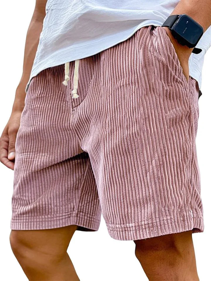 Men's retro corduroy casual shorts in solid color, featuring a relaxed fit and trendy style, perfect for casual wear.