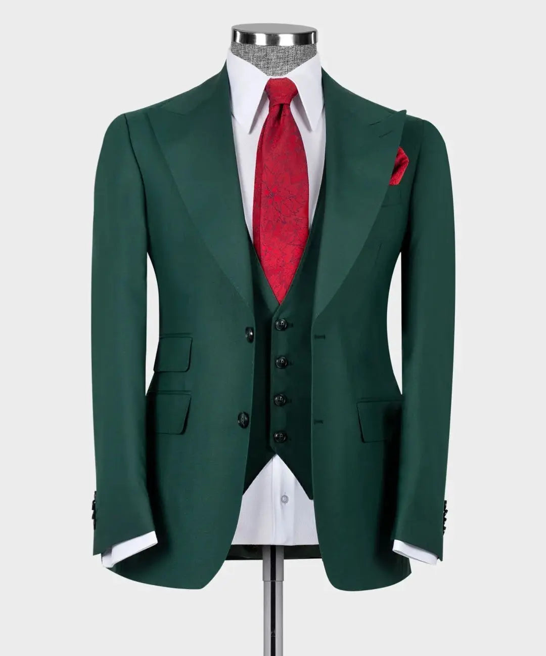 Classic Green Men's Suit Peak Lapel Groom Wedding Tuxedos Slim Fit 3 Piece Set Business Male Prom Blazer Vest Pants Outfit