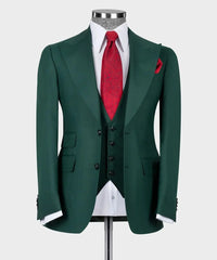 Classic Green Men's Suit Peak Lapel Groom Wedding Tuxedos Slim Fit 3 Piece Set Business Male Prom Blazer Vest Pants Outfit