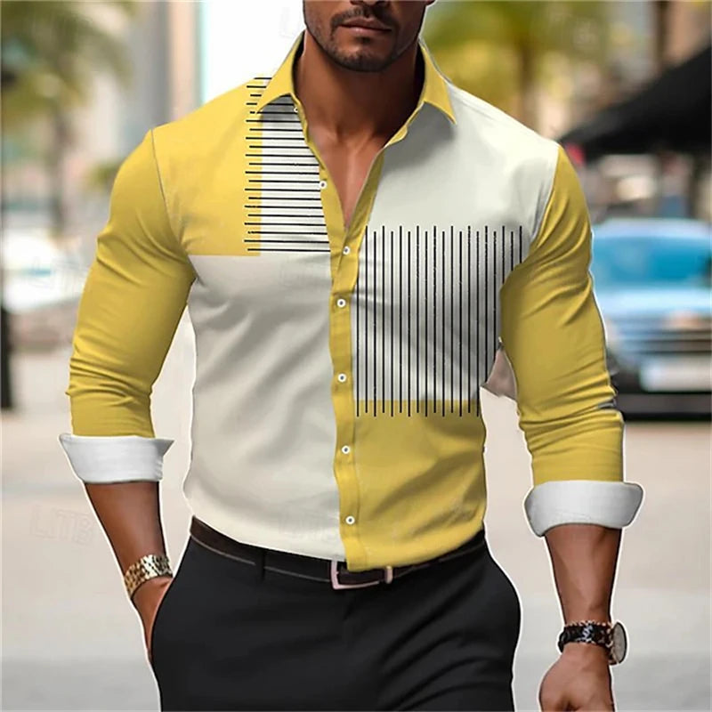 Men's long-sleeved casual shirt from Showlu Fashion Store, stylish fall streetwear top for office and everyday wear.