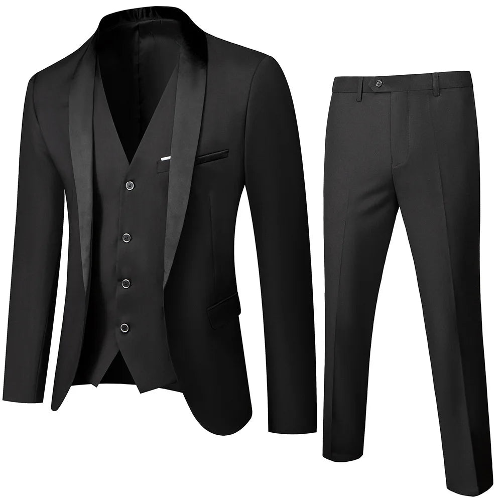 White luxury retro carving three-piece tuxedo suit for men, slim fit prom and wedding attire, shown in the Showlu Fashion Store image.