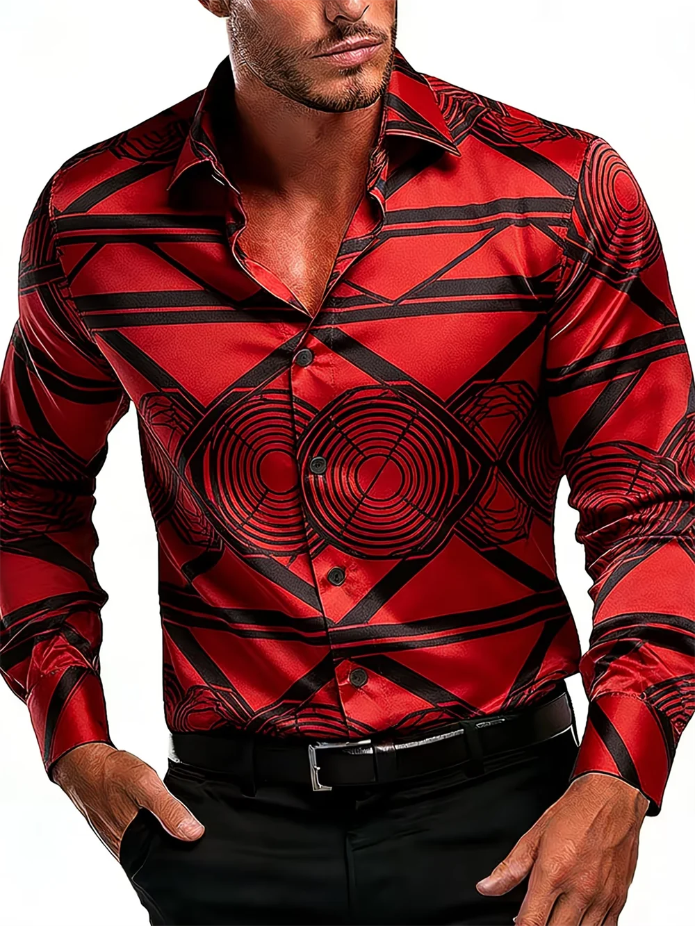 New men's 3D floral printed long sleeved shirt with high-quality patterns, casual long sleeved collar top
