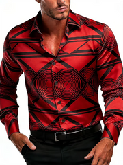 New men's 3D floral printed long sleeved shirt with high-quality patterns, casual long sleeved collar top