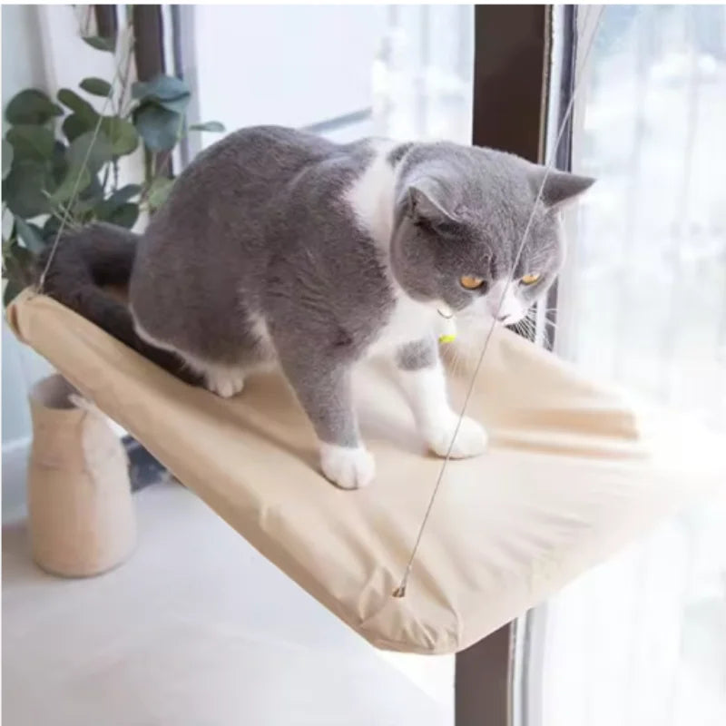 Showlu Cat Window Hammock, breathable hanging bed for cats up to 20kg, secured to window with soft fabric and sturdy support