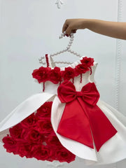 Custom 3D Flower Bow Flower Girl Dress For Wedding Formal Pageant Gown Elegant Princess Dress For Kids Birthday Party Ceremony