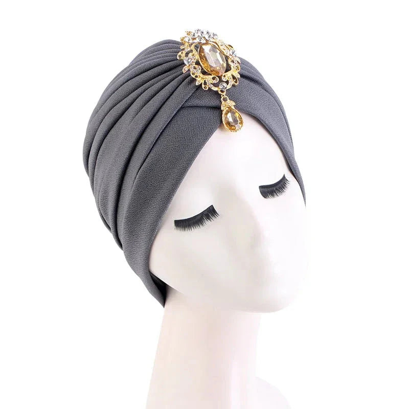 Showlu Fashion women's diamond pleated turban hijab chemo cap wrap, stylish head covering with elegant pleated design