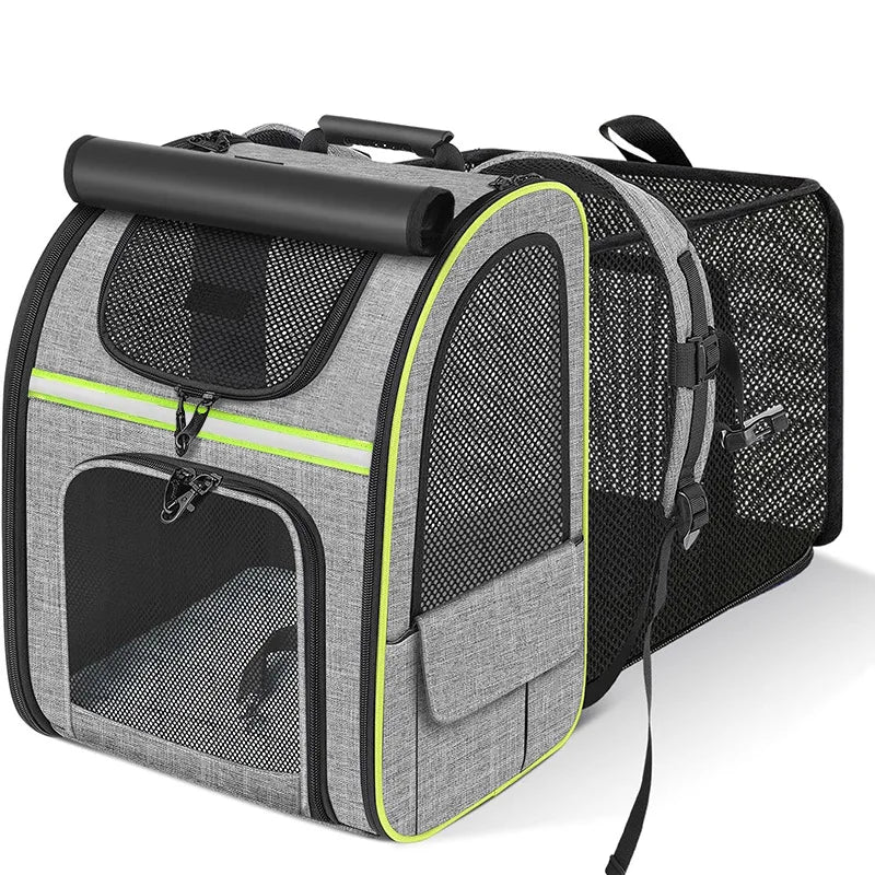 Showlu Fashion JTPAWS expandable cat carrier backpack with breathable Oxford mesh, designed for comfortable pet travel.