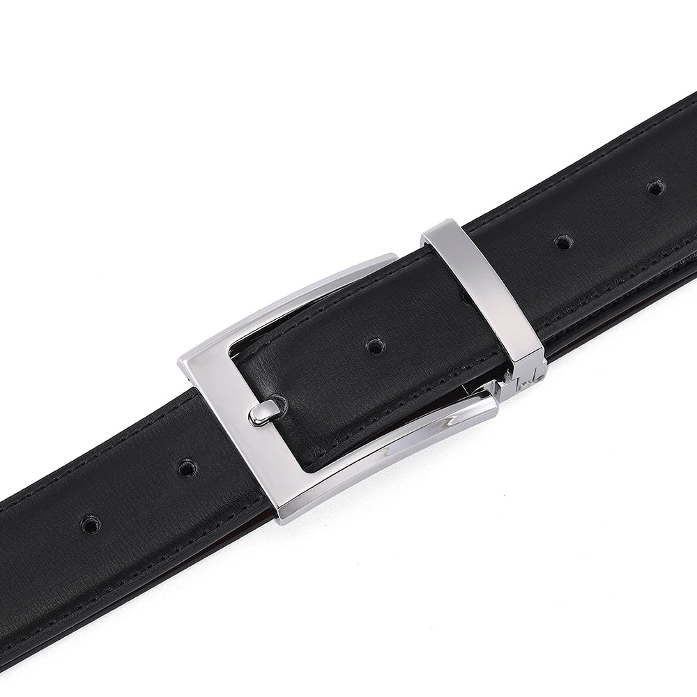 Men's high-quality cowskin leather belt with pin buckle by Showlu Fashion, featuring designer style and luxury waist accessory.