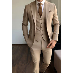 Tailor-Made Men Suits Light Brown 3 Piece Modern Elegance for Business Events Groom Tuxedo (Jacket+Vest+Pants)