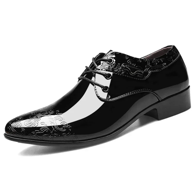 Showlu Fashion Store men's luxury patent leather Oxford shoes with pointed toe, ideal for weddings and formal occasions.