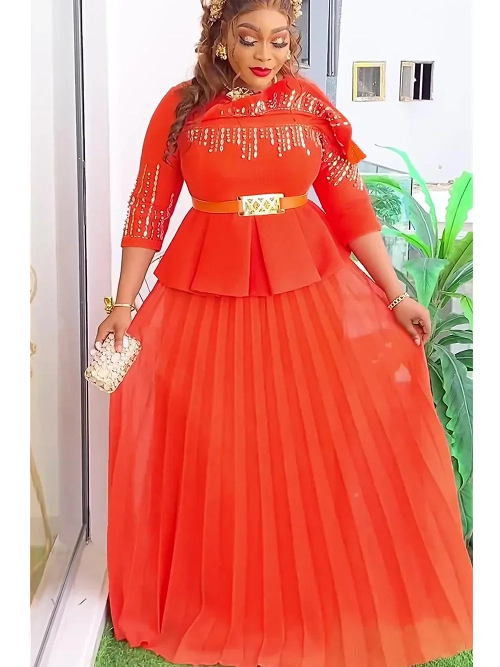 Plus size SHOWLU FASHION African Dashiki Ankara long dress, stylish party robe with vibrant patterns and elegant design.