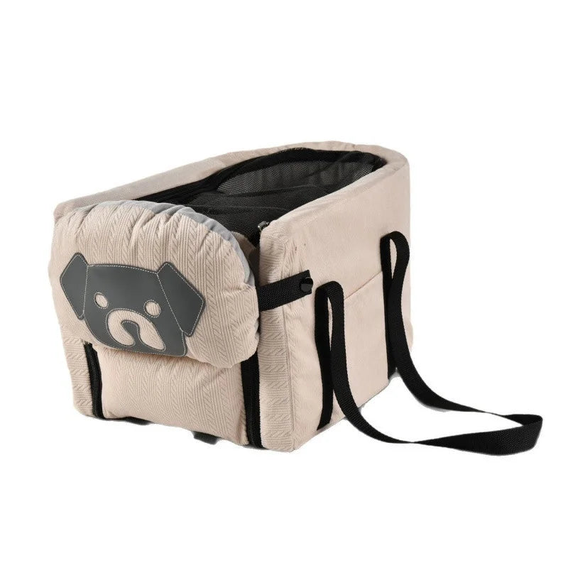 Foldable dog and cat car seat cover with harness and basket, providing safe travel for pets in a Showlu Fashion Store pet transport accessory.