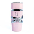 Lattafa Yara Eau De Parfum 100ml with long-lasting vanilla floral scent, showcased in a sleek perfume bottle.