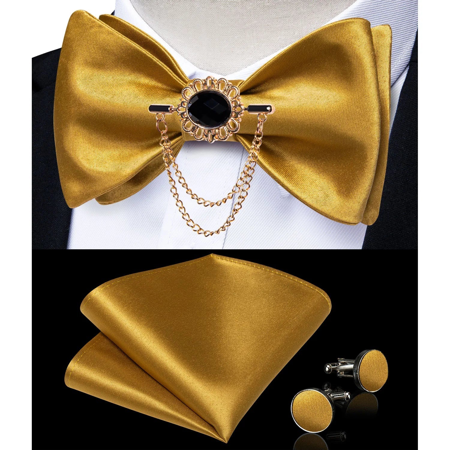 SHOWLU FASHION STORE pink plaid silk self-tie bow tie set with matching brooch and handkerchief, elegant and stylish accessory for men.