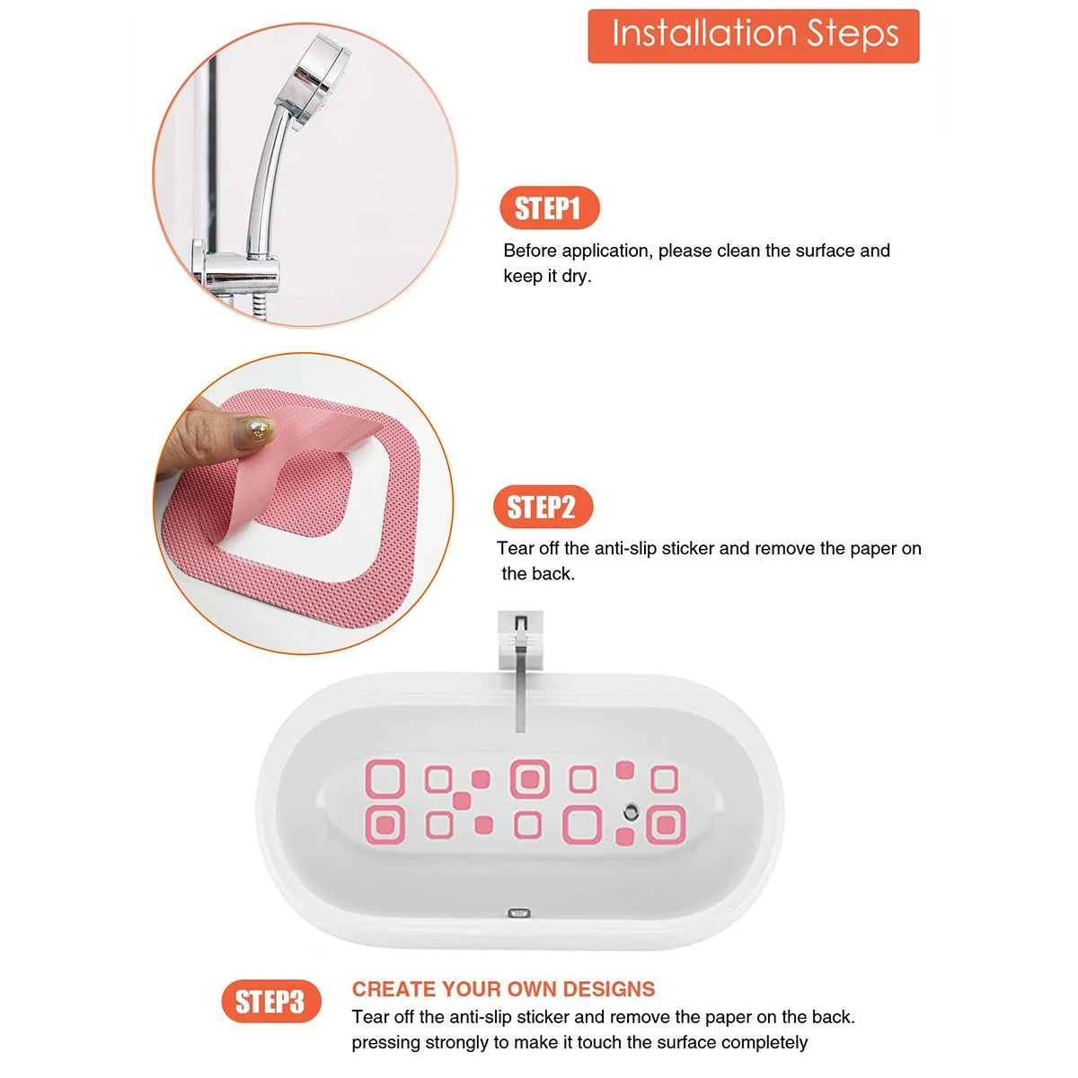 Showlu Smart General anti-slip bath stickers on a bathtub surface, providing safety with textured, adhesive waterproof grip pads.
