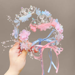 Kids Elegant Flower Wreath Fairy Crown Headband Princess Girls Rhinestone Hair Hoop Kids Birthday Wedding Hairband
