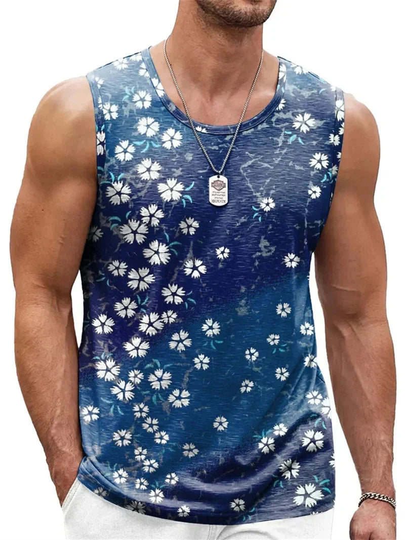 Men's gradient floral tank top with 3D printed harajuku Y2K design by SHOWLU FASHION STORE, showcased on the model.