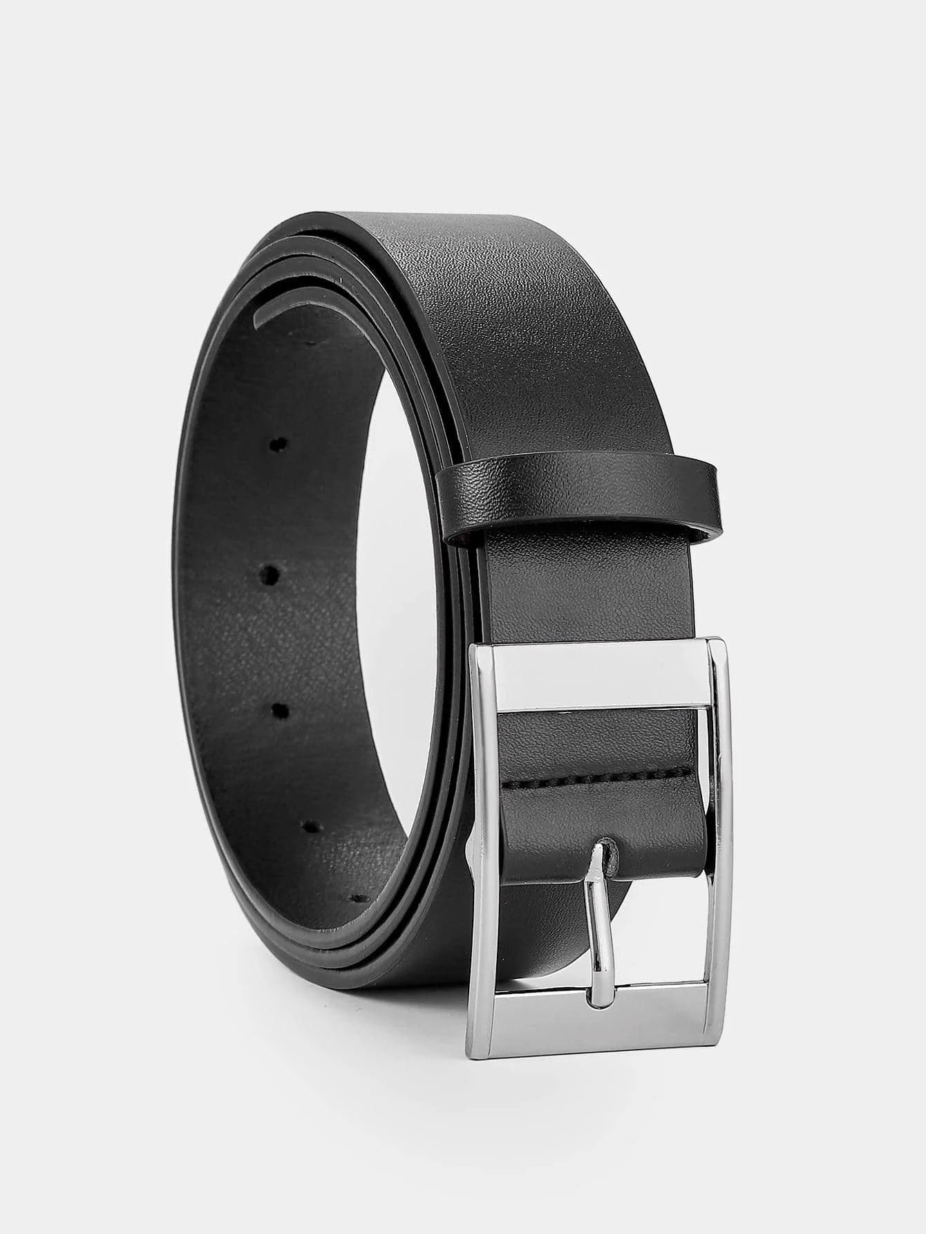 Men's faux leather belt with pin buckle, casual and business style, featuring a sleek design suitable for everyday wear.