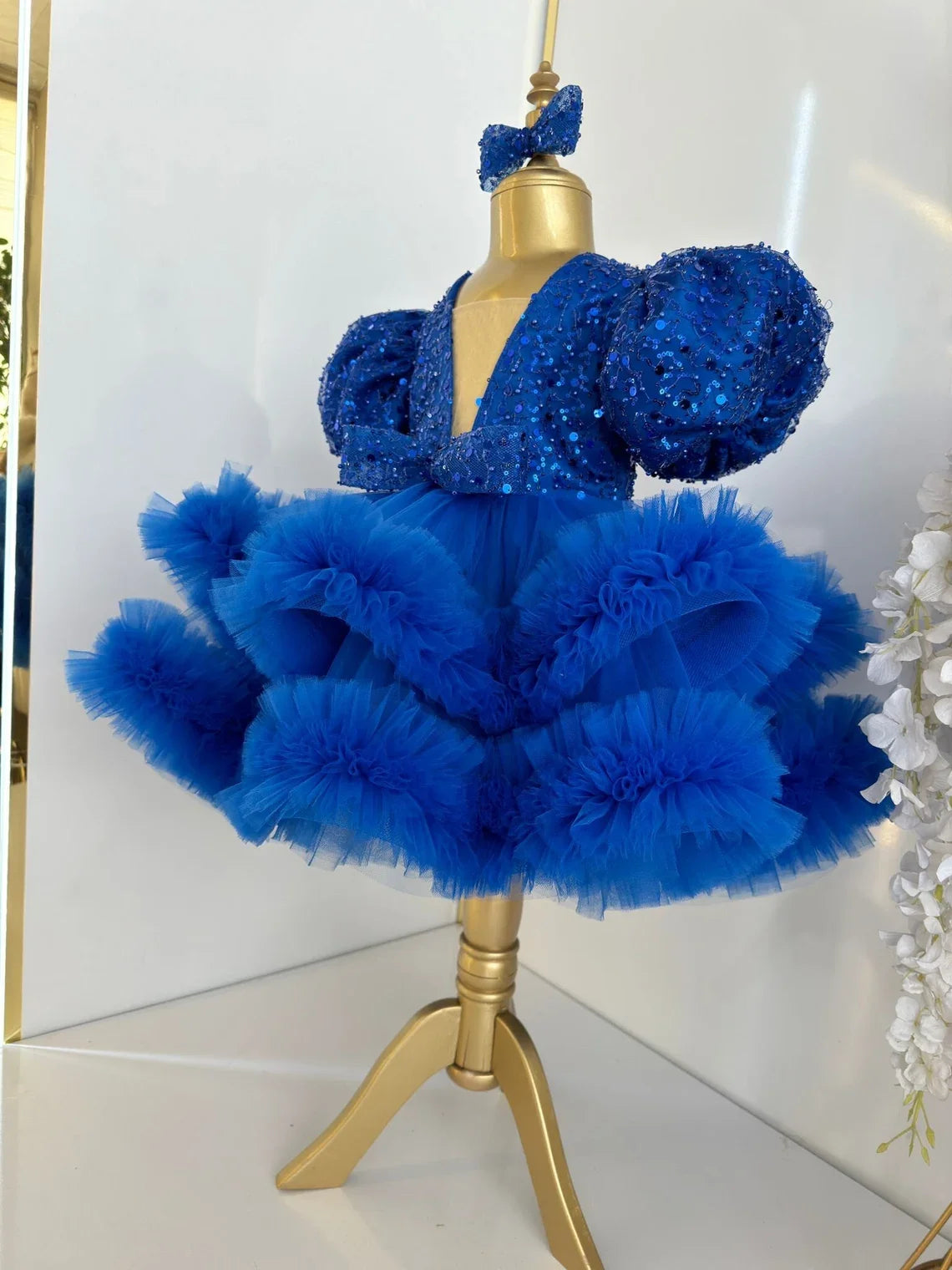 Customized Red Fluffy Baby Girl Birthday Princess Flower Girl Dresses for Weddings Party Pageant Tulle Prom Gown with Train
