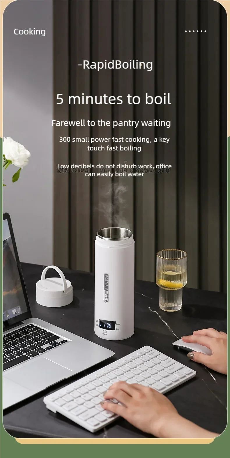 Showlu Smart General JFBONIN mini stainless steel electric kettle with a sleek design and digital control panel.