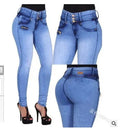 Naupang Women's high-waisted skinny pencil jeans in Y2K pleated denim, shown in a stylish blue color.