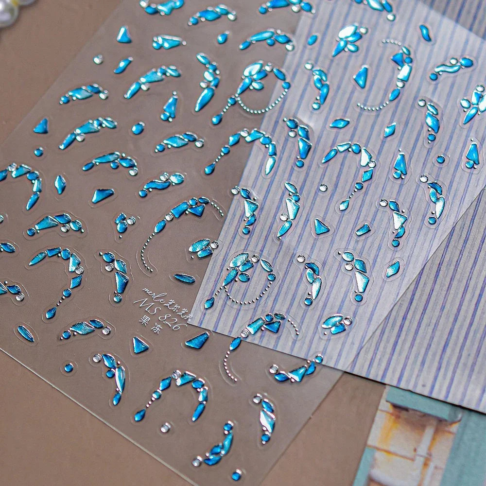 Elegant gold scepter 5D nail art stickers with gemstone design, self-adhesive manicure decals, luxurious courtly pattern.