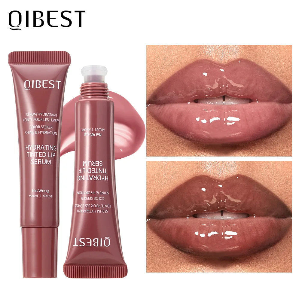 SHOWLU FASHION STORE QiBest clear water gloss glass lip gloss with moisturizing mirror lip tint, featuring a shiny, transparent finish.