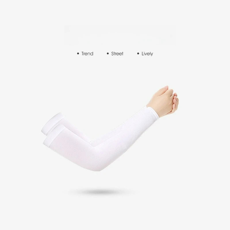 Showlu Smart General cooling arm sleeves with UV sun protection, made of lightweight nylon with ice cooling fabric for outdoor sun defense.