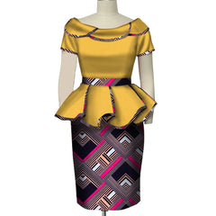 Africa Style Two Piece Short Set for Women Summer Dashiki Crop Top and Skirt Africa Clothes Bazin Halter Sexy Office Set WY5140