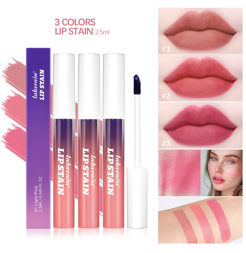 Showlu Smart General waterproof peel-off lip stain in vibrant red, displayed on lips with a glossy finish and smooth application.